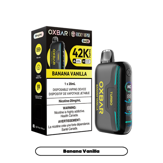 Oxbar Rocky Vapor G42k Banana Vanilla 42K Puffs Adjustable Nicotine Rechargeable Disposable Vape 20Mg