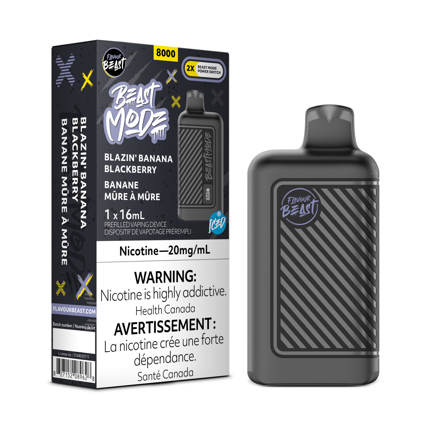 Flavour Beast 8k Beast Mode Blazin Banana Blackberry Rechargeable Disposable Vape 20Mg