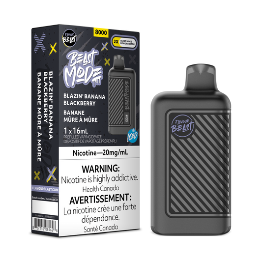 Flavour Beast 8k Beast Mode Blazin Banana Blackberry Rechargeable Disposable Vape 20Mg