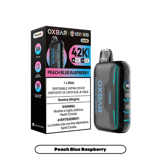 Oxbar Rocky Vapor G42k Peach Blue Raspberry 42K Puffs Adjustable Nicotine Rechargeable Disposable Vape 20Mg