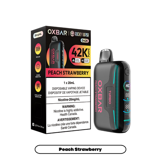 Oxbar Rocky Vapor G42k Peach Strawberry 42K Puffs Adjustable Nicotine Rechargeable Disposable Vape 20Mg