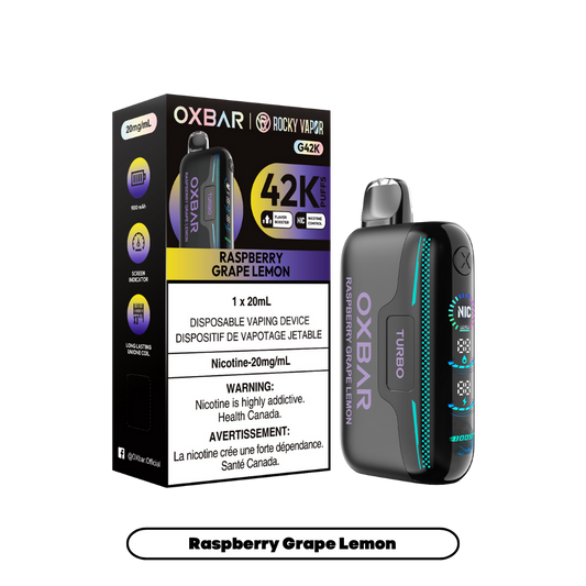 Oxbar Rocky Vapor G42k Raspberry Grape Lemon 42K Puffs Adjustable Nicotine Rechargeable Disposable Vape 20Mg