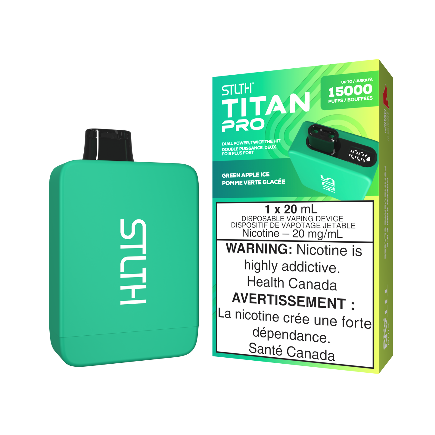 STLTH Titan 15K Puffs Green Apple Ice Rechargeable Disposable Vape 20Mg