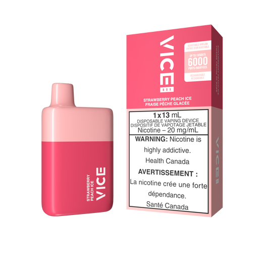 Vice Box 6000 Strawberry Peach Ice Rechargeable Disposable Vape 20Mg