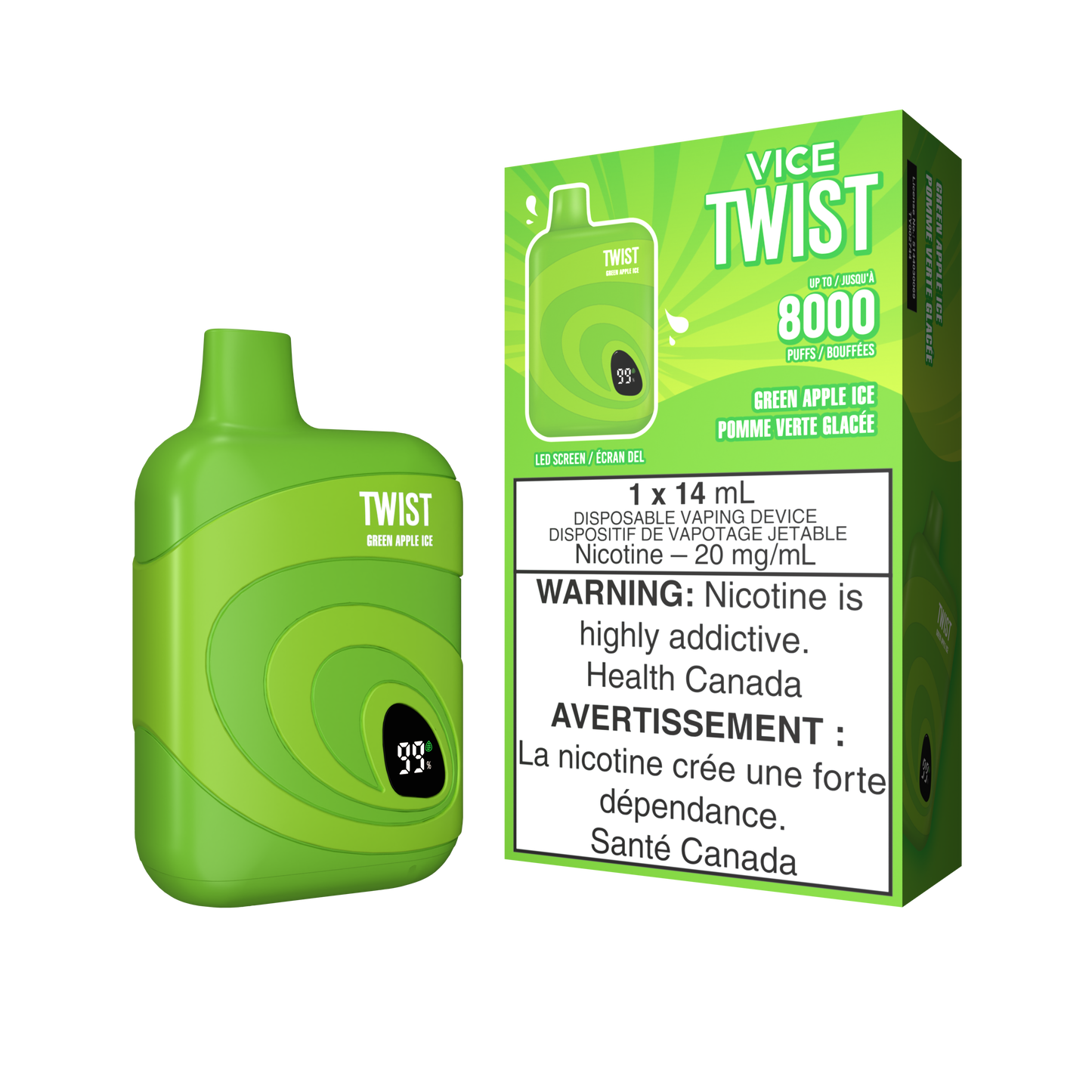 Vice Twist 8K Puffs Green Apple Ice Rechargeable Disposable Vape 20Mg