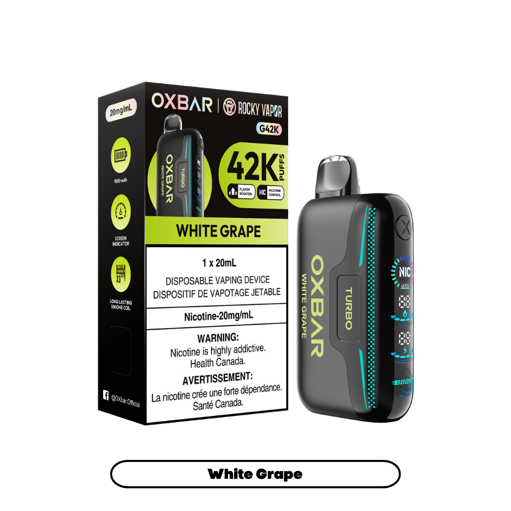 Oxbar Rocky Vapor G42k White Grape 42K Puffs Adjustable Nicotine Rechargeable Disposable Vape 20Mg