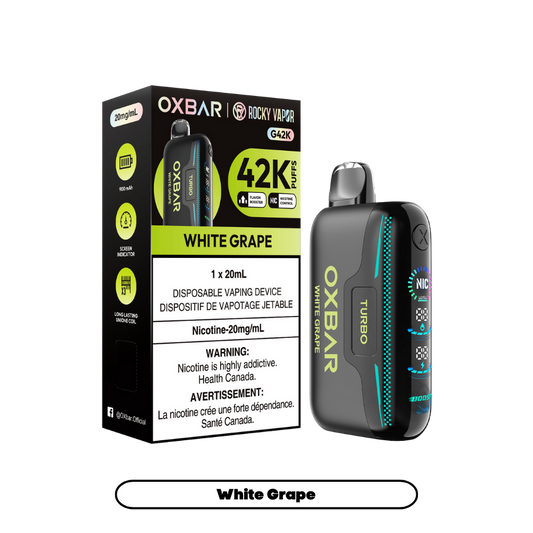 Oxbar Rocky Vapor G42k White Grape 42K Puffs Adjustable Nicotine Rechargeable Disposable Vape 20Mg